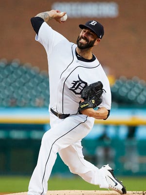 Detroit Tigers starting pitcher Mike Fiers delivers in the first inning against the Oakland Athletics at Comerica Park on Wednesday, June 27, 2018, in Detroit.