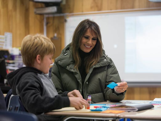 In Aransas Pass, Tx., Mrs. Trump helped a student with