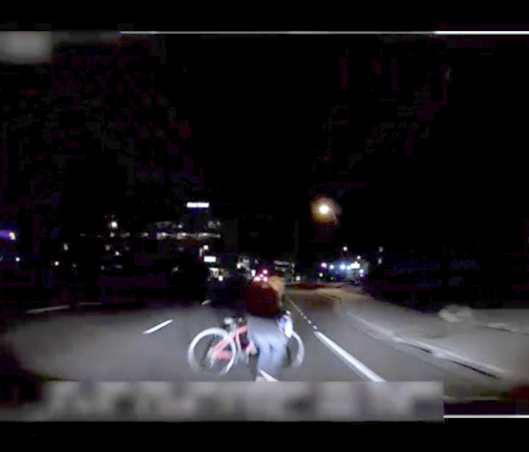 This image made from video Sunday, March 18, 2018, of a mounted camera provided by the Tempe Police Department shows an exterior view moments before an Uber SUV hit a woman in Tempe, Ariz. Video of a deadly self-driving vehicle crash in suburban Phoe