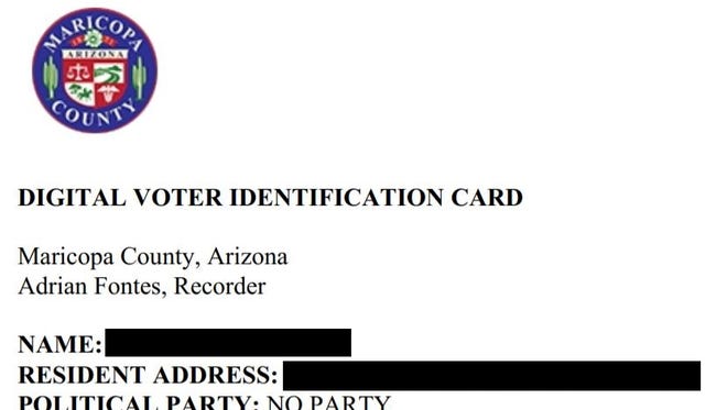 A digital voter ID card on the Maricopa County Recorder's website.