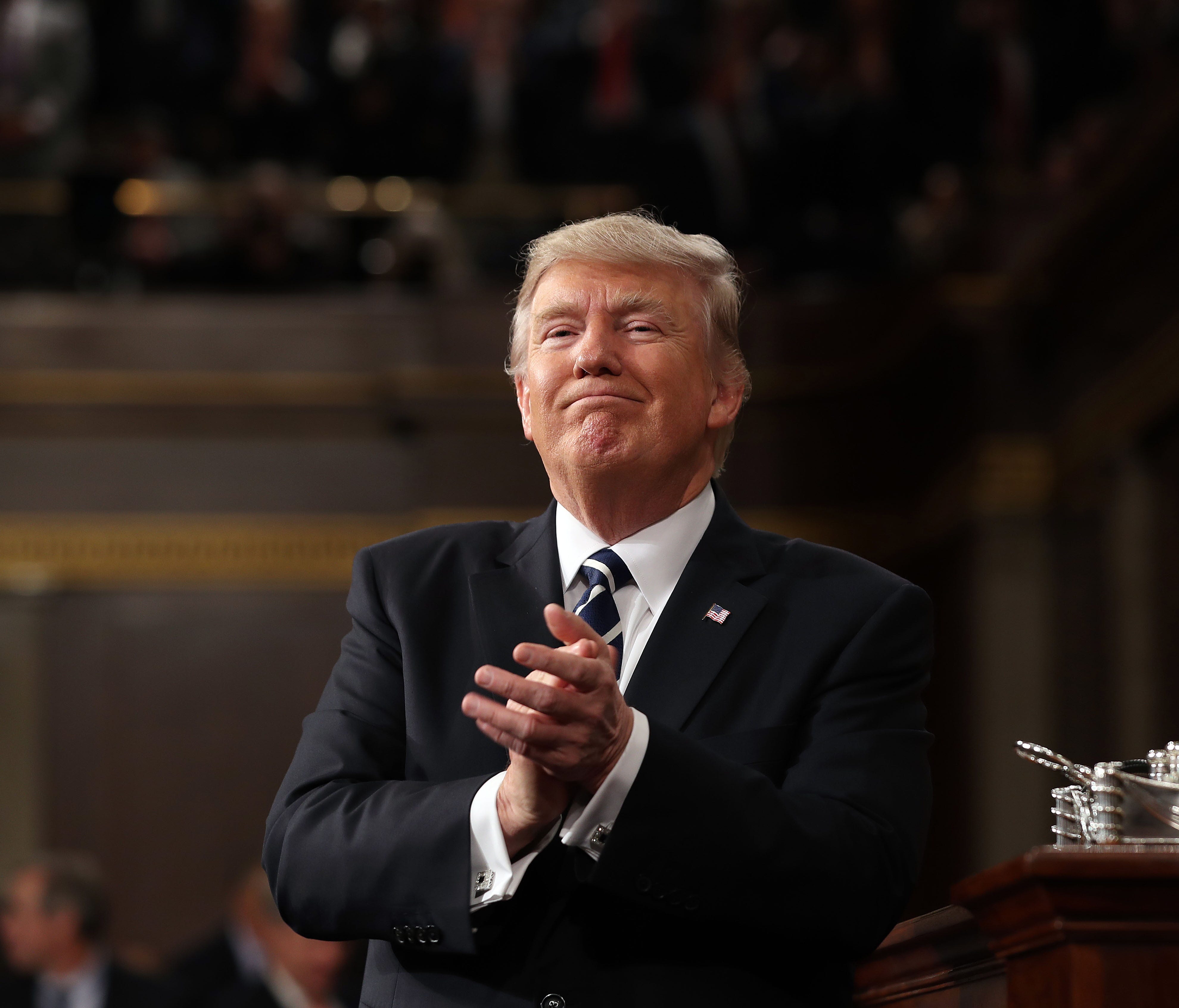 President Trump reacts after addressing a joint session of Congress at the U.S. Capitol on Feb. 28, 2017.