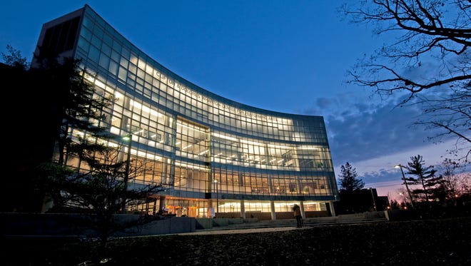 Exterior photographs of the newly expanded Wharton Center for the Performing Arts.