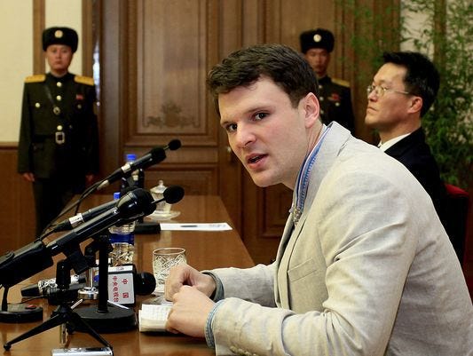 Otto Warmbier  during a press conference on Monday, Feb. 29, 2016, in Pyongyang, North Korea.