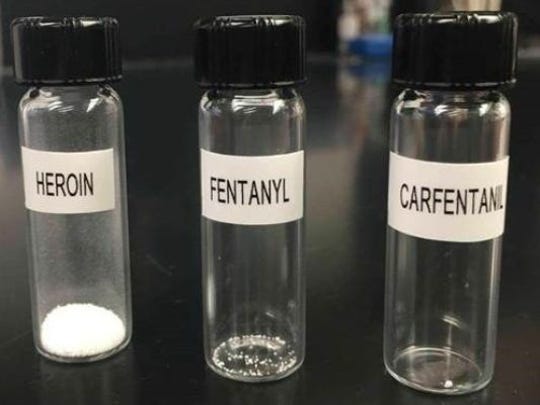 A visual of the dose of heroin, fentanyl and carfentanil