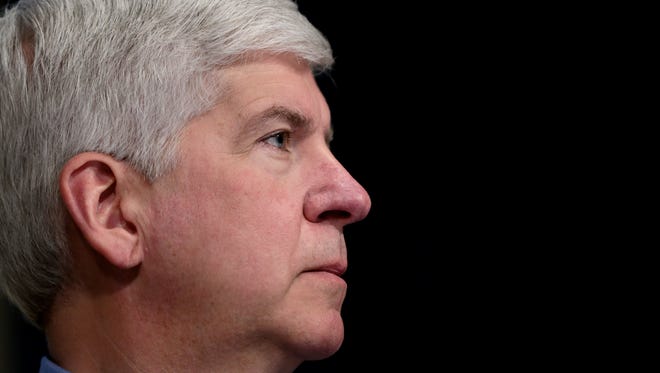 Gov. Rick Snyder during Flint Water Task Force final report press conference on Wednesday, March 23, 2016, at the Mott Community College in Flint, MI. 