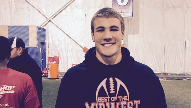 Brownsburg quarterback Hunter Johnson at Best of the Midwest Combine on Monday.