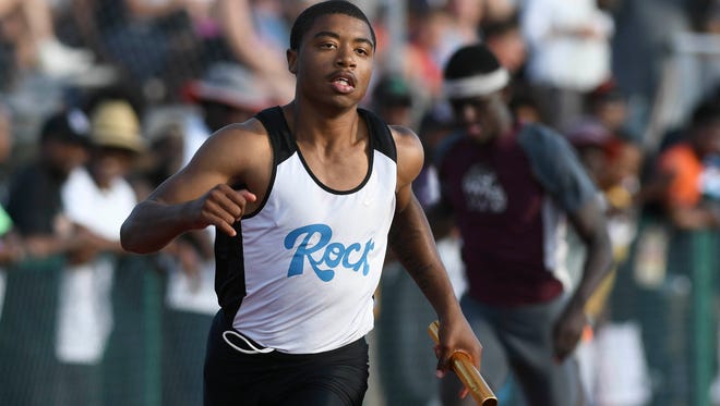 Alvin Smith of Rockledge anchors the during the District 13-2A track and field meet Thursday in Titusville. 