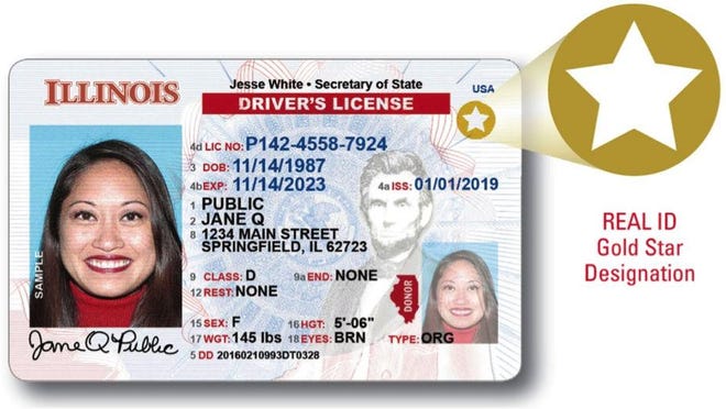 Real ID-compliant driver's licenses in Illinois will display a gold star showing the holder has presented the necessary documents to obtain a Real ID.