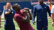 AS Roma forward Umar Sadiq makes a catch as the U-M