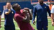 AS Roma forward Umar Sadiq makes a catch as the U-M