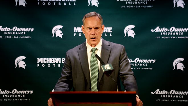 Head coach Mark Dantonio speaks to the media during a press conference on Tuesday, March 28, 2017 at Spartan Stadium in East Lansing. Dantonio addressed the sexual assault allegations against members of the football team. 