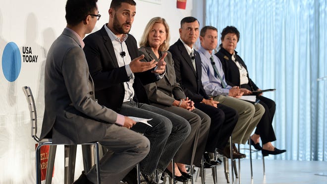 Adam  Kramer, second from the left, talks during The Real Economy forum at the Nevada Museum of Art on Tuesday August 9, 2016. Local Business leaders discuss the state of the economy in Northern Nevada. The panelist left to right is Jason Hidalgo the moderater with RGJ, Adam kramer with Switch, Marily Mora CEO of Reno-Tahoe Airport Authority, Mike Kazmierski CEO of EDAWN, Brian Bonnenfant project manager at UNR Center for Regional Studies and Nancy Fernnell president Dickson Realty.