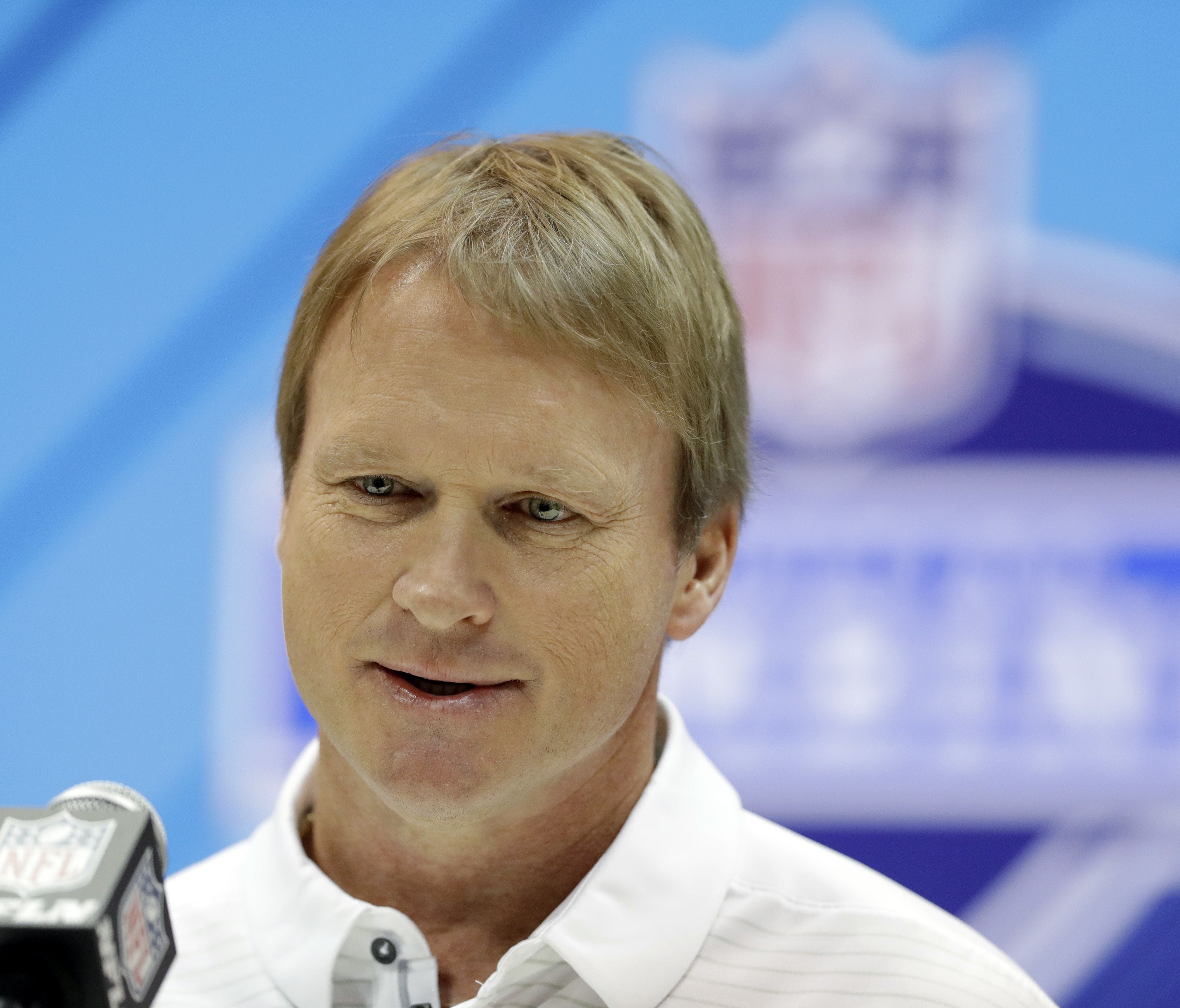 Oakland Raiders head coach Jon Gruden speaks during a press conference at the NFL Combine, Wednesday, Feb. 28, 2018, in Indianapolis.