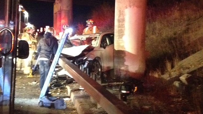 A vehicle went airborne and struck a bridge on Interstate 81 Thursday morning.