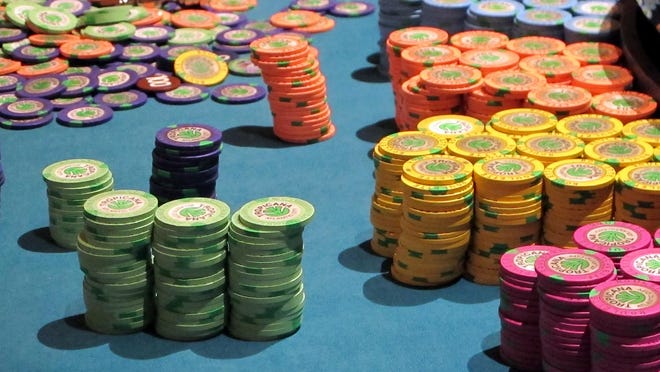Gambling chips are stacked on a roulette table at the Tropicana Casino and Resort in Atlantic City, N.J.