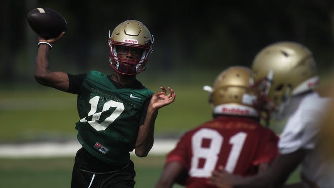 Quarterback Willie Taggart Jr. and Florida High's football team practices its first of the fall on Monday, July 30, 2018.