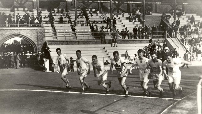Jim Thorpe (second from left) competing in 1912 Olympic Games in Stockholm, Sweden.