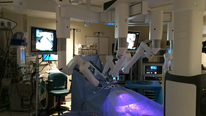The Da Vinci Xi robotic surgical system at HSHS St. Vincent Hospital.