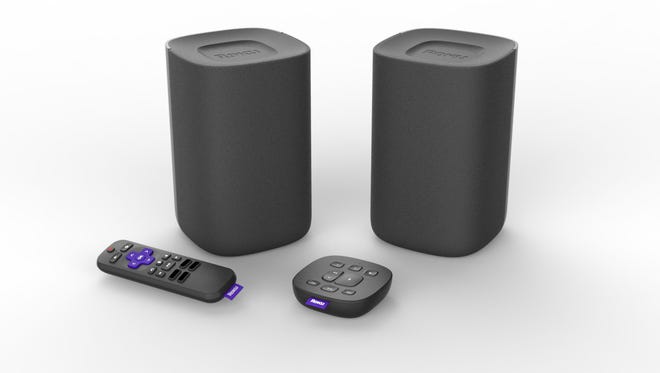 The new Roku wireless speakers, due to ship in late October, work exclusively with Roku TVs and come with a remote that controls both the speakers and television. Also included: a Roku Touch battery-powered tabletop voice remote for voice commands and one-button programmed control.