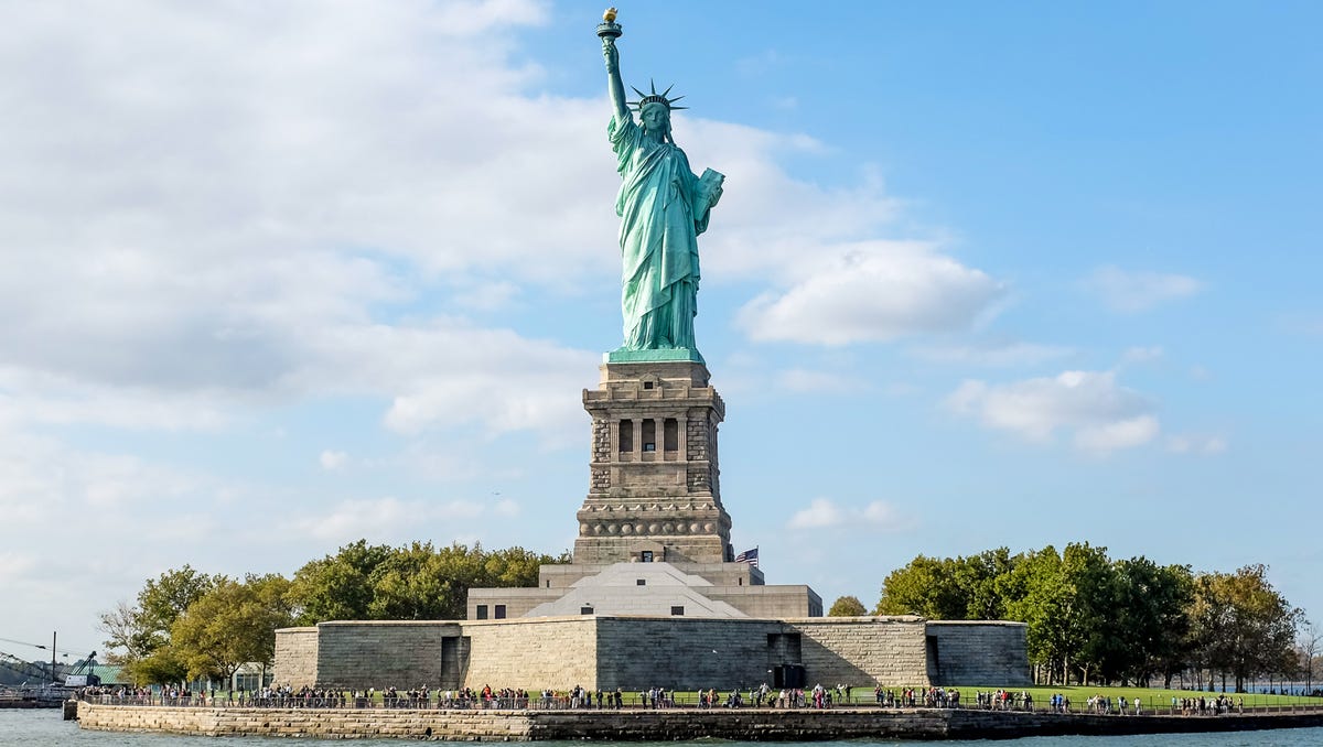 Statue of Liberty: $18.50 for adults, $14 for seniors and $9 for children. Visitors per year: 4.4 million. Given as a gift of friendship from France, 