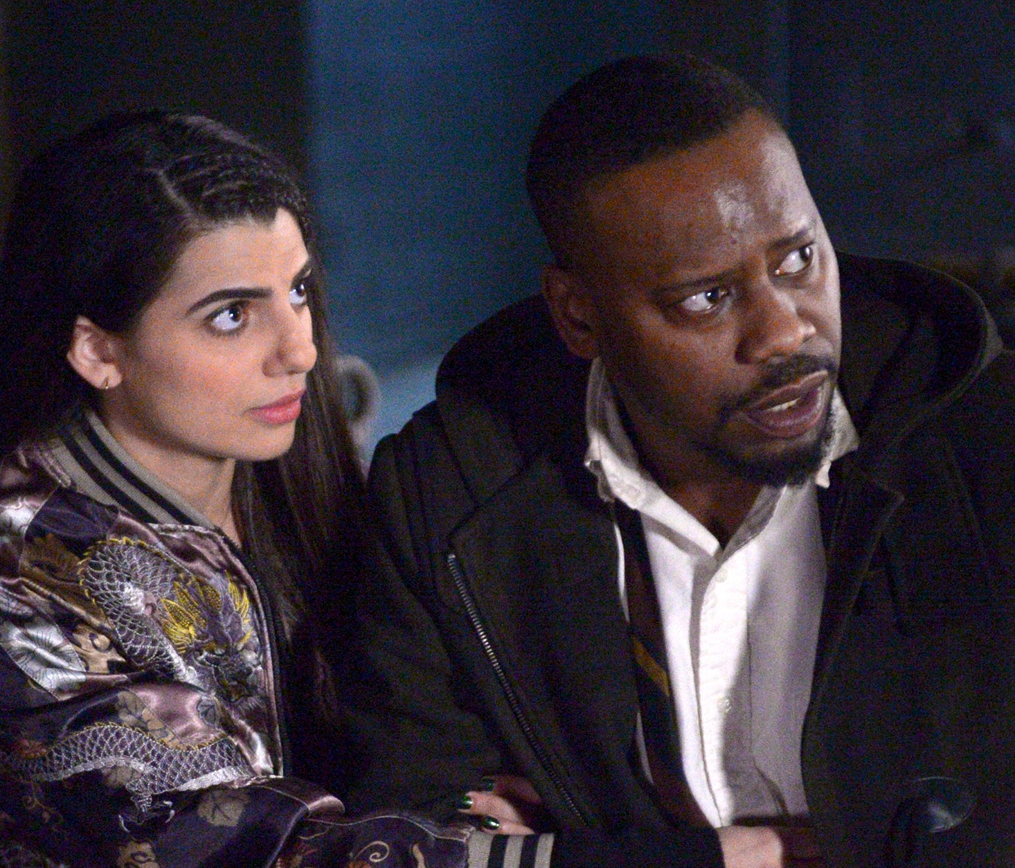 Claudia Doumit is Jiya and Malcolm Barrett is Rufus Carlin in 'Timeless.'