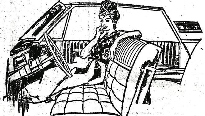 Fond du Lac Commonwealth Reporter, Oct. 6, 1964: This image accompanied an advertisement for 17 1965 model Ford cars, boasting a spacious interior as one of the main reasons to consider Ford. Other reasons that the Ford cars were “worth the price” included a new automatic transmissions with three speeds, a new body-frame suspension system for a smooth and quiet ride, dual facing rear seats that could fold down and offered large trunk space, an array of courtesy lights and a new reversible key that works no matter “which side is up.”