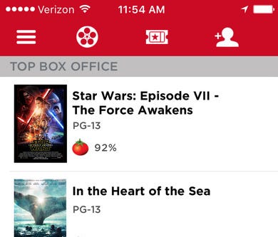 A screenshot for the app MoviePass, available for iPhones and Android.