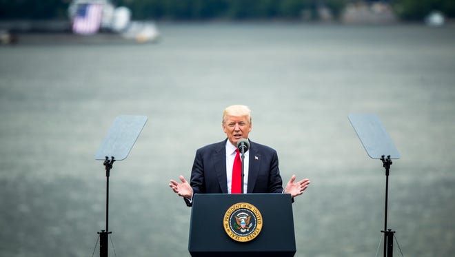President Donald Trump speaks at Rivertowne Marina in Cincinnati Wednesday, June 7, 2017.