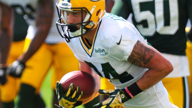 Green Bay Packers wide receiver Jared Abbrederis runs through drills during training camp practice at Ray Nitschke Field on Wednesday, July 30, 2014.