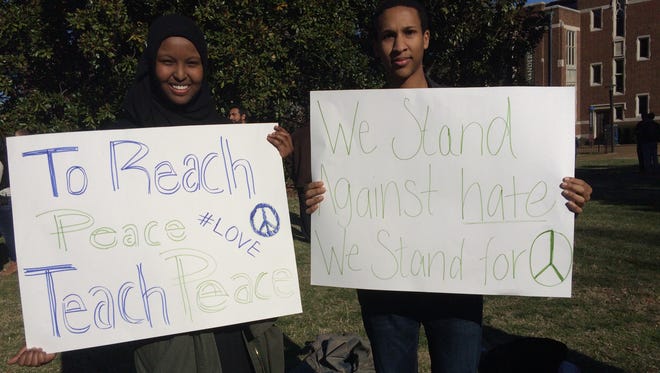 Vanderbilt students protested against hate speech at a rally on Liberty Lawn near the campus rally, on Saturday, Jan. 17, 2015.