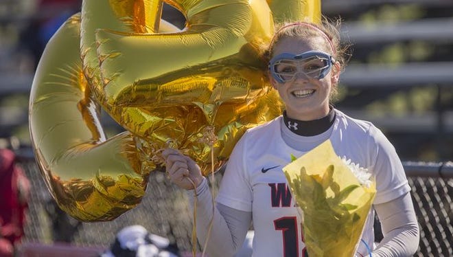 Wall's Kate Kinsella scored her 200th career goal against Middletown North on April 5, 2016 in Wall