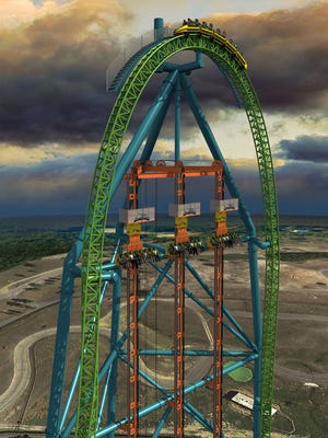 An artist rendering of the top of Kingda Ka and Zumanjaro rides at Six Flags Great Adventure. The park will dismantle the Rolling Thunder coaster to make room for "Zumanjaro: Drop of Doom," a 415 foot drop ride that reaches speeds of 90mph.