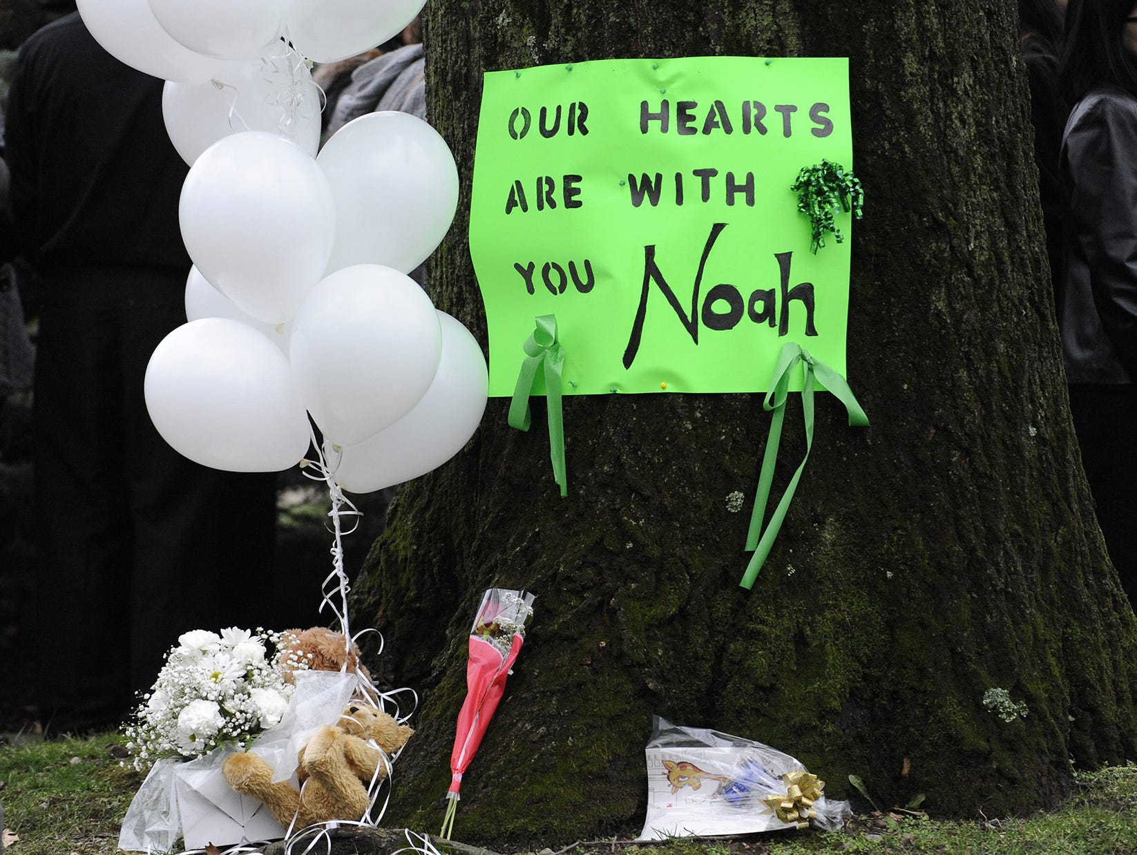 A memorial for Noah Pozner outside his funeral in Fairfield, Conn., on Dec. 17, 2012.
