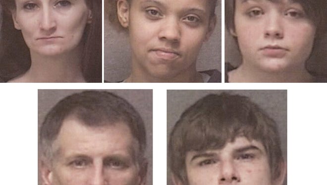 Arrested on preliminary prostitution-related charges were (clockwise, from top left) Holly Ann Dietz, Jerricah Diane Benning, Megan Nicole Brown, Trevor Lee Quinn, Michael Christopher Swan.