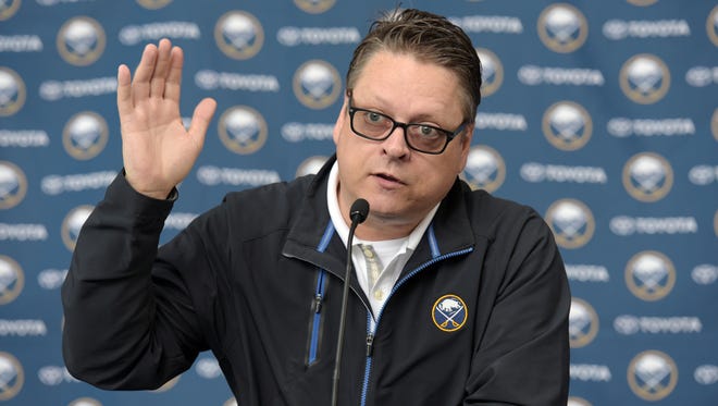 Buffalo Sabres GM Tim Murray talks about NHL free agency during a press conference on July 1, 2015.