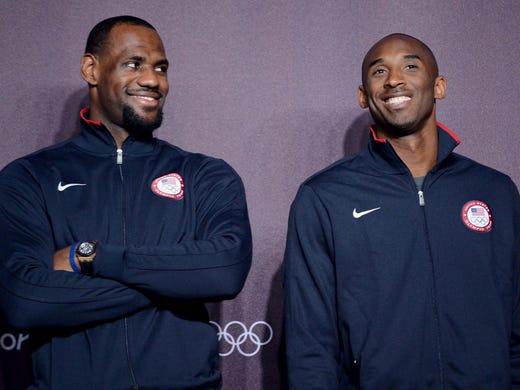 July 27, 2012: LeBron James (left) and Kobe Bryant