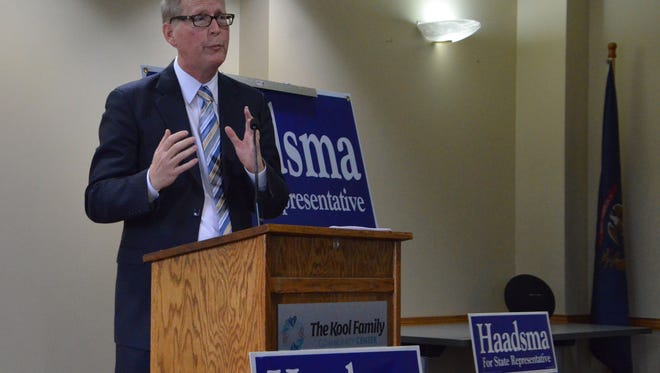 Jim Haadsma announced his run to win the Michigan House of Representatives 62nd District seat at Kool Family Community Center Monday.