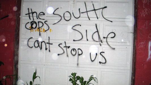 This Southside gang graffiti taunted law enforcement, but a joint investigation into Southside that led to federal indictments against 21 purported gang members disproved that taunting claim.
(Photo courtesy of the U.S. Attorney's Office)