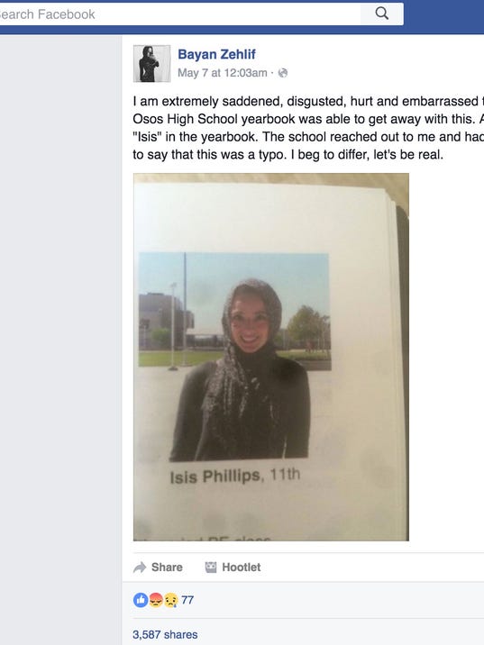 Muslim teen labeled 'Isis' in high school yearbook