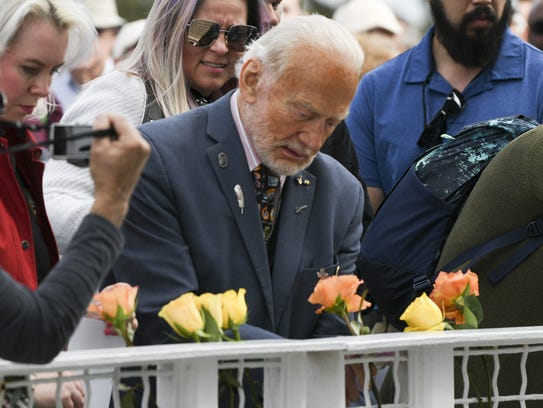 Astronaut Buzz Aldrin (center) along with family and