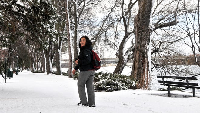 Guler Ekmekci, a St. Cloud State University student from Turkey, took photos Friday of snow in St. Cloud.