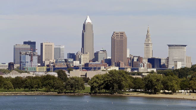 The Cleveland skyline from Edgewater Park in Cleveland. 