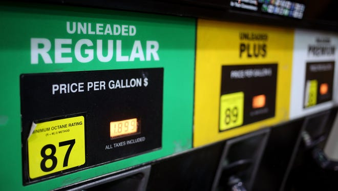 A gasoline pump displays different grades of unleaded fuel available at a Hess Corp. gas station in Gordonsville, Tennessee in October.