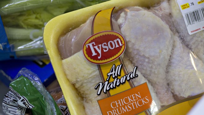 A package of Tyson Foods chicken is shown in Tiskilwa, Illinois, on May 5. A lawsuit alleges chicken producers are engaged in a price-fixing scheme.