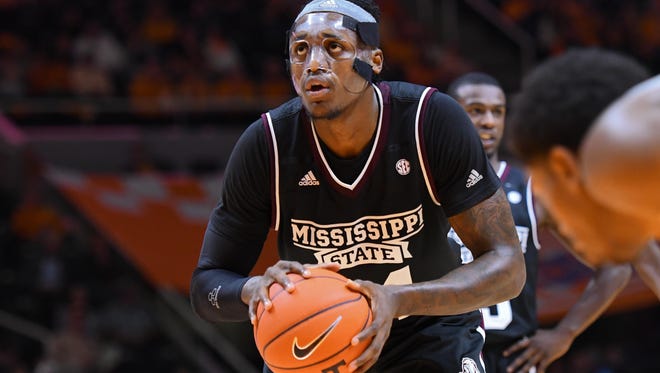 Mississippi State center Schnider Herard (34) takes a free throw during the first half against Tennessee.