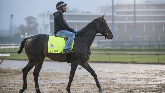 Kentucky Derby entrant My Boy Jack, trained by Keith Desormeaux, walked on the track at Churchill Downs for a morning workout. April 24, 2018.