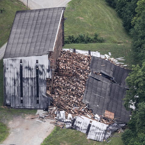A partially-collapsed bourbon warehouse at the...