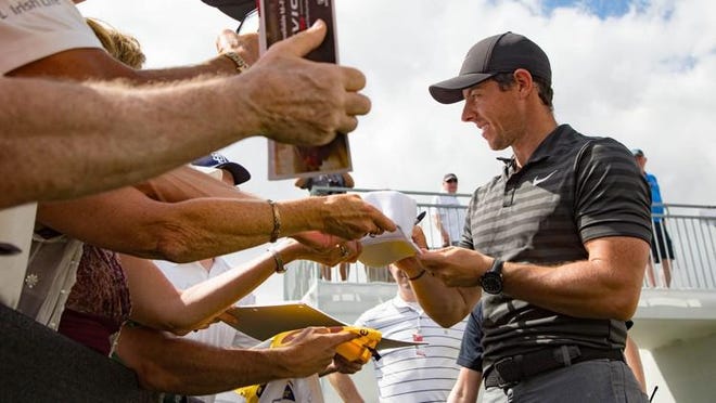 Rory McIlroy signs autographs after the Honda Classic Cares Pro-Am at PGA National Resort and Spa in Palm Beach Gardens, Florida on February 21, 2018.