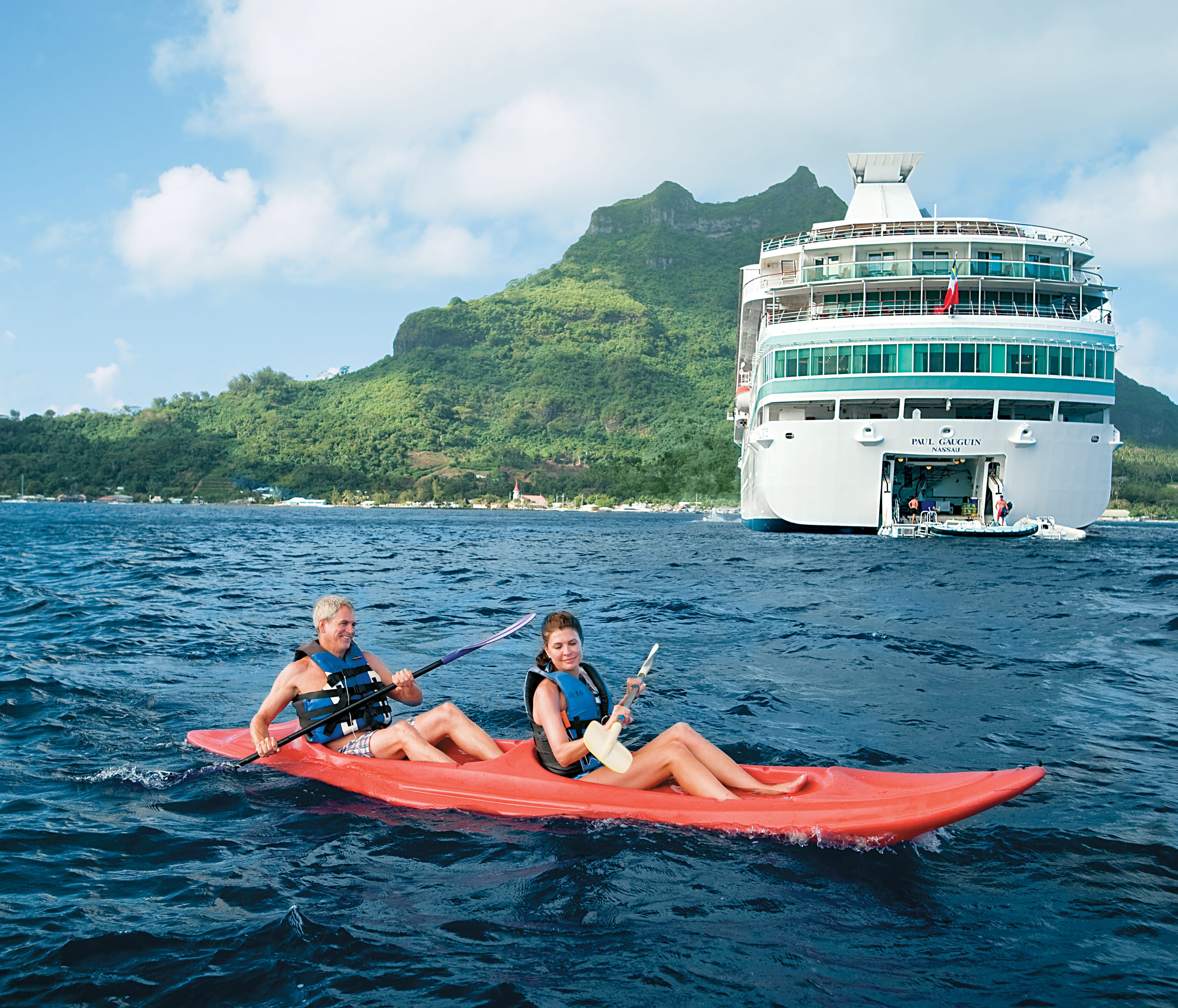 Cruise on such lines as Paul Gauguin Cruises or Windstar Cruises. Take advantage of Paul Gauguin's onboard watersports marina for kayaking and windsurfing.
