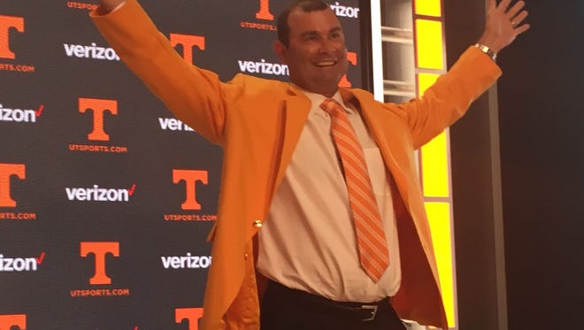 Tennessee men's tennis coach is introduced during a press conference Friday in Knoxville.